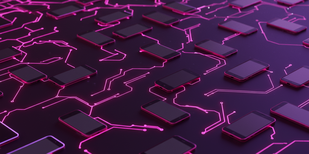 Visualisation réseau neuronal et écrans smartphone, algorithme TikTok 2026