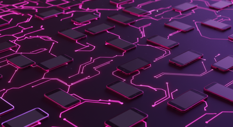 Visualisation réseau neuronal et écrans smartphone, algorithme TikTok 2026