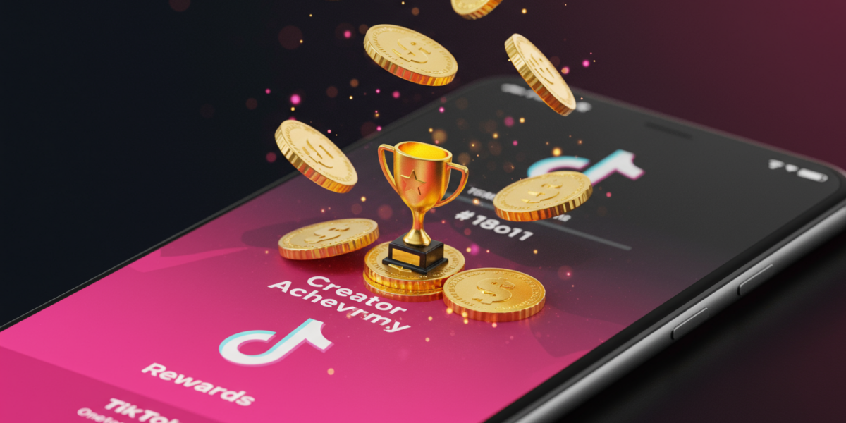 Interface TikTok Creator Rewards Program avec pièces dorées