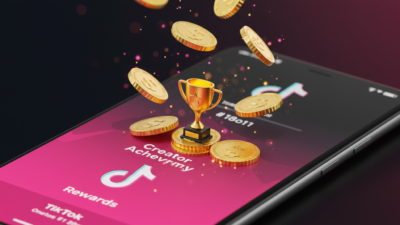 Interface TikTok Creator Rewards Program avec pièces dorées