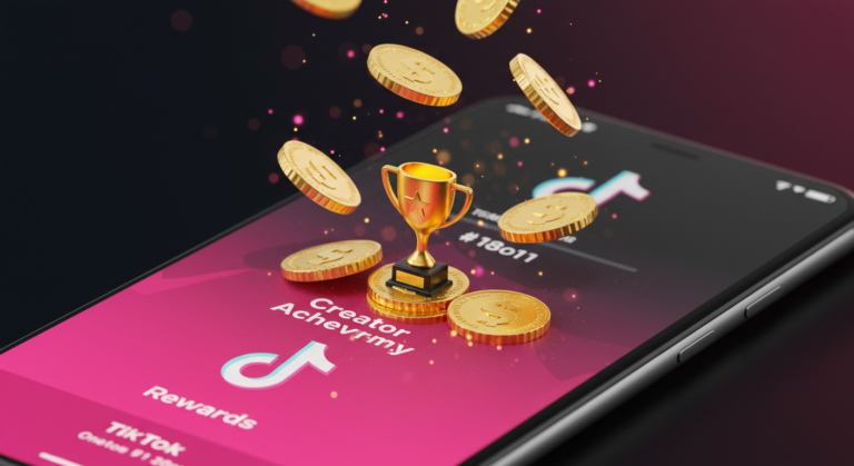 Interface TikTok Creator Rewards Program avec pièces dorées