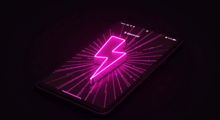 Écran smartphone avec éclair attirant l'attention, hooks TikTok 3 premières secondes