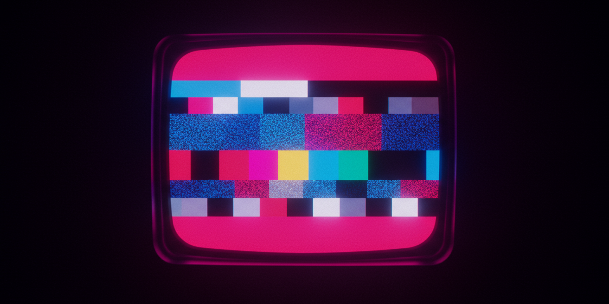 Motif télévision glitch, parodie télé-réalité TikTok