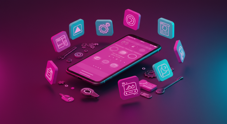 Icônes d'applications autour smartphone, outils créateurs TikTok 2026